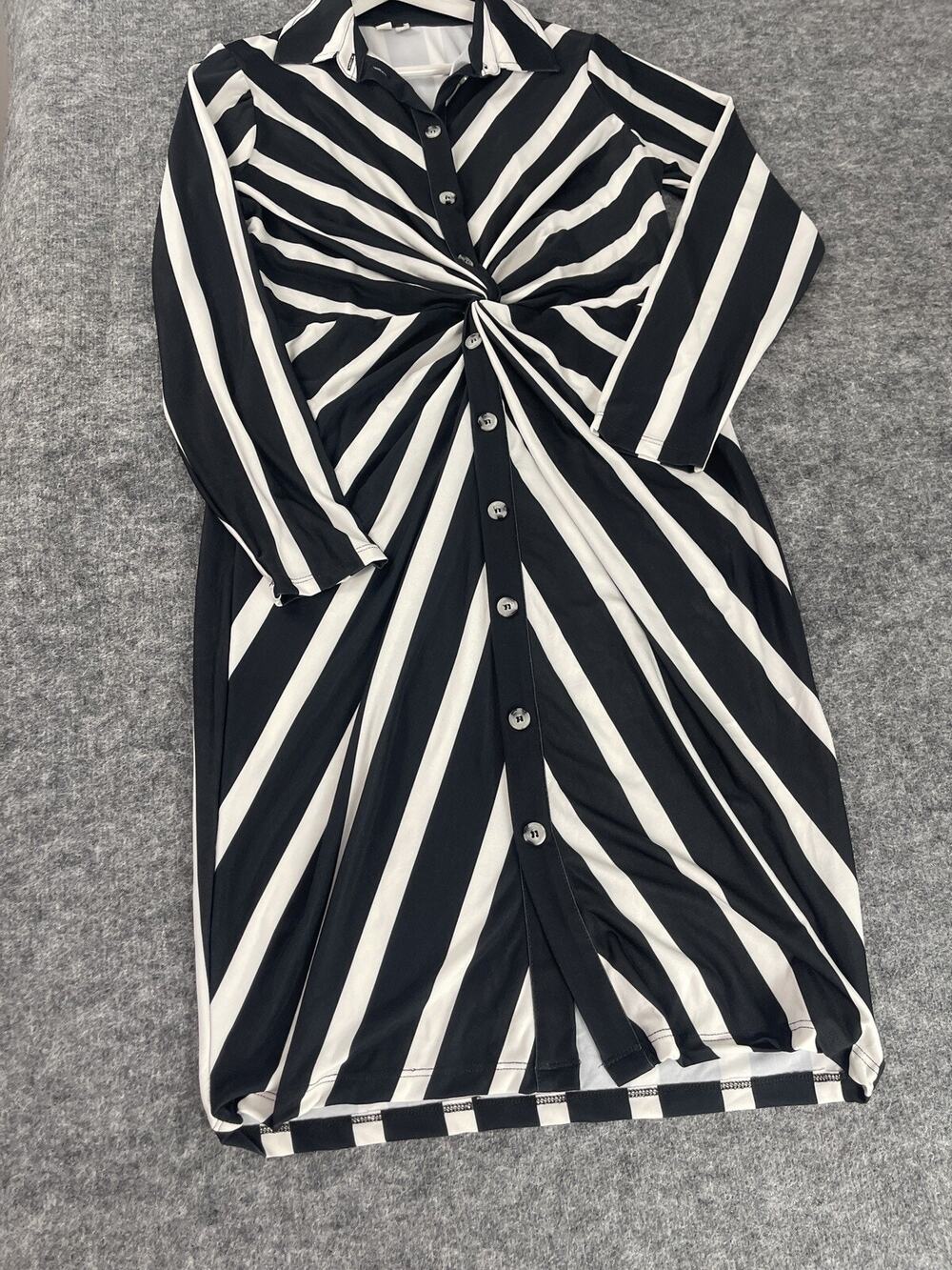 Body Flirt Sheath Dress Women Small Blue Striped Zebra Print Button Front N6